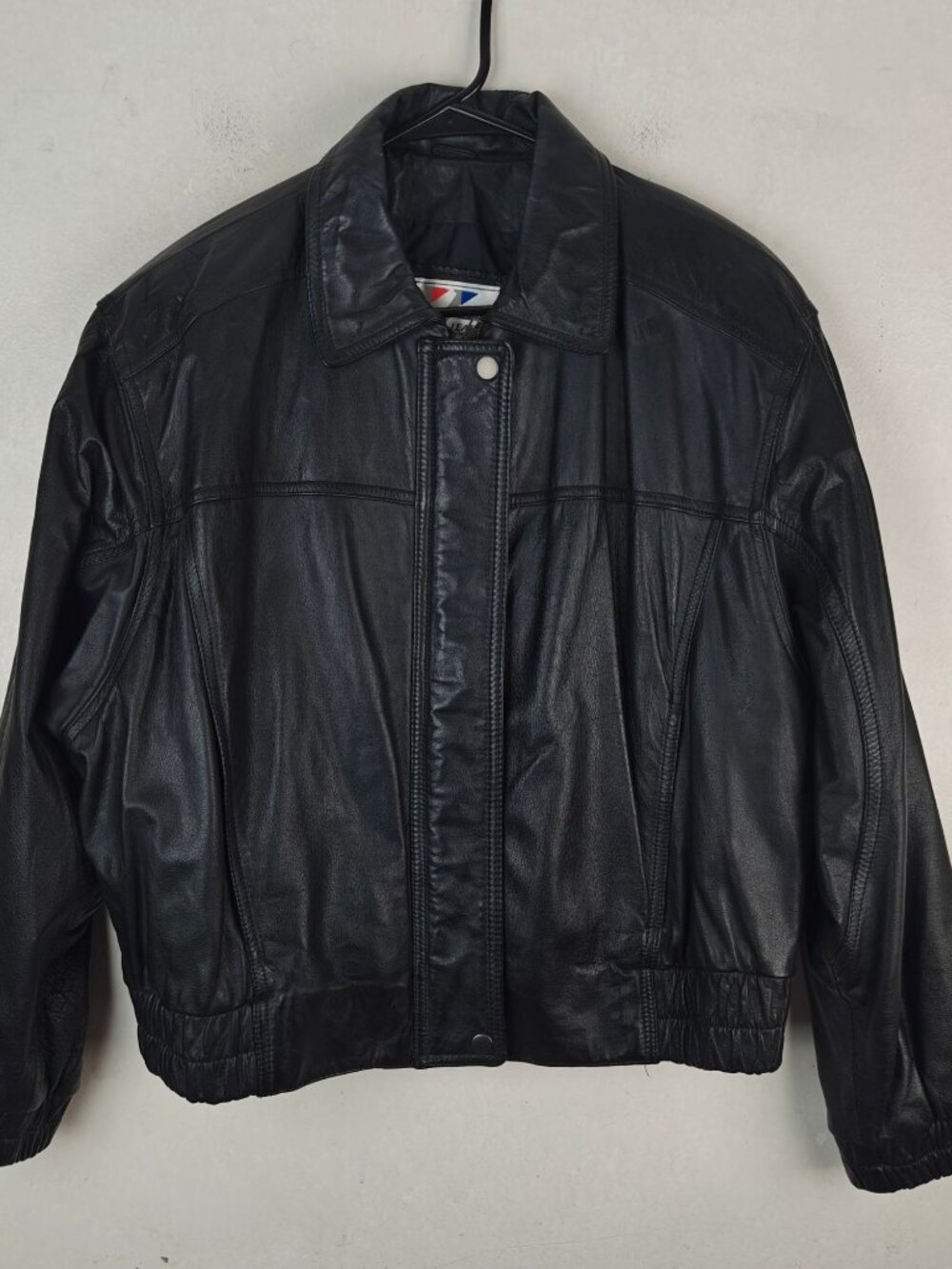 Vintage Wilsons Men's Leather Jacket Black Size L Bomber Button/Zip Closure